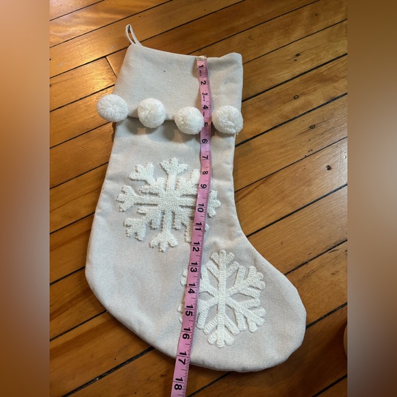 White & Silver Textured Snowflake Christmas Stocking – Glam Holiday Decor! ✨ - Picture 2 of 4